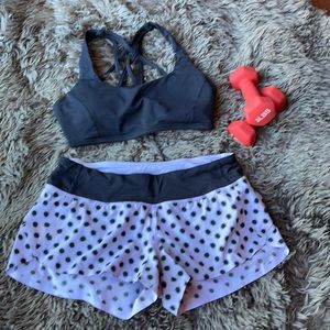Lululemon size 6 speed shorts. Violet and black polka dot.